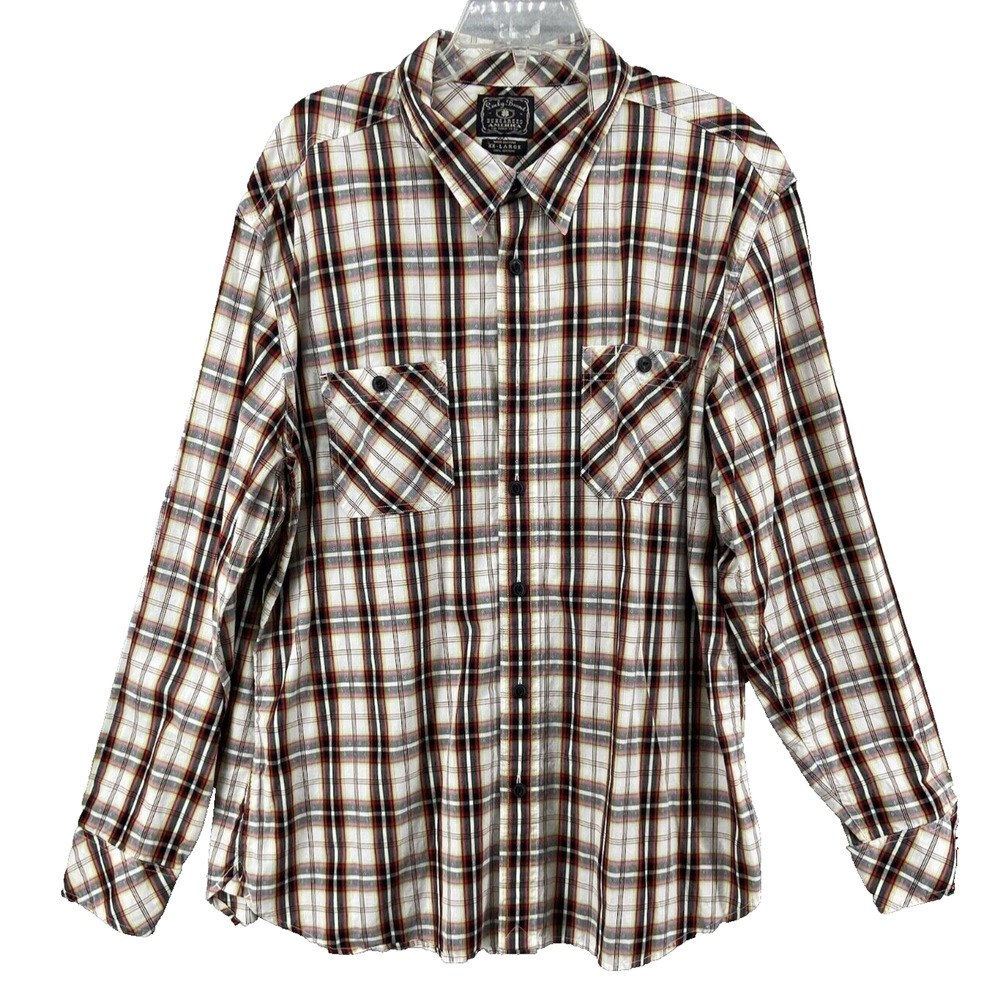 Lucky Brand Shirt Mens Sz XXL Black Red Plaid Button Long Sleeve Pockets Western